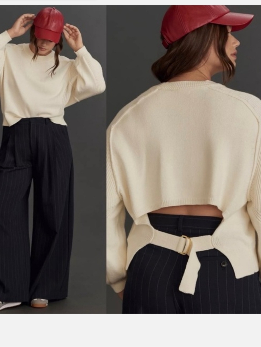 Anthropologie Pilcro Buckled Open Back Sweater Size Large Ivory Soft Girl - Picture 2 of 12